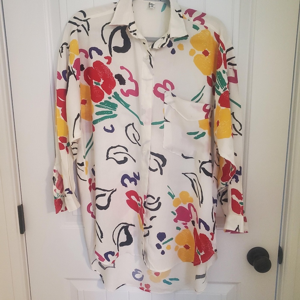 RETROSPECTIVE VINTAGE FLORAL PRINT BUTTON DOWN TOP/DRESS - SIZE SMALL